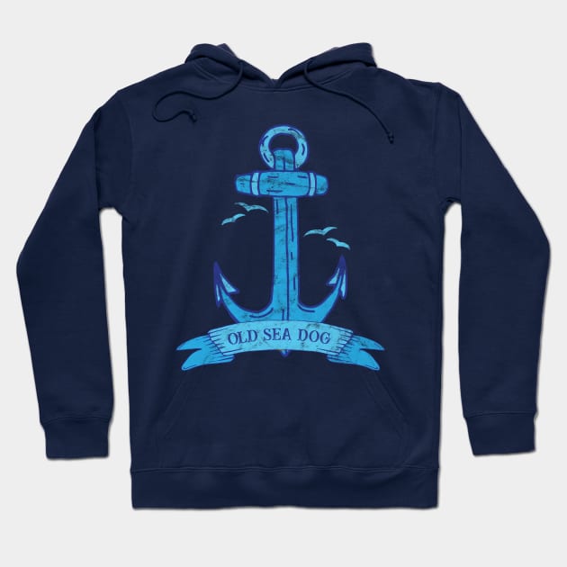 Vintage Old Sea Dog Weathered Blue Anchor Hoodie by HotHibiscus